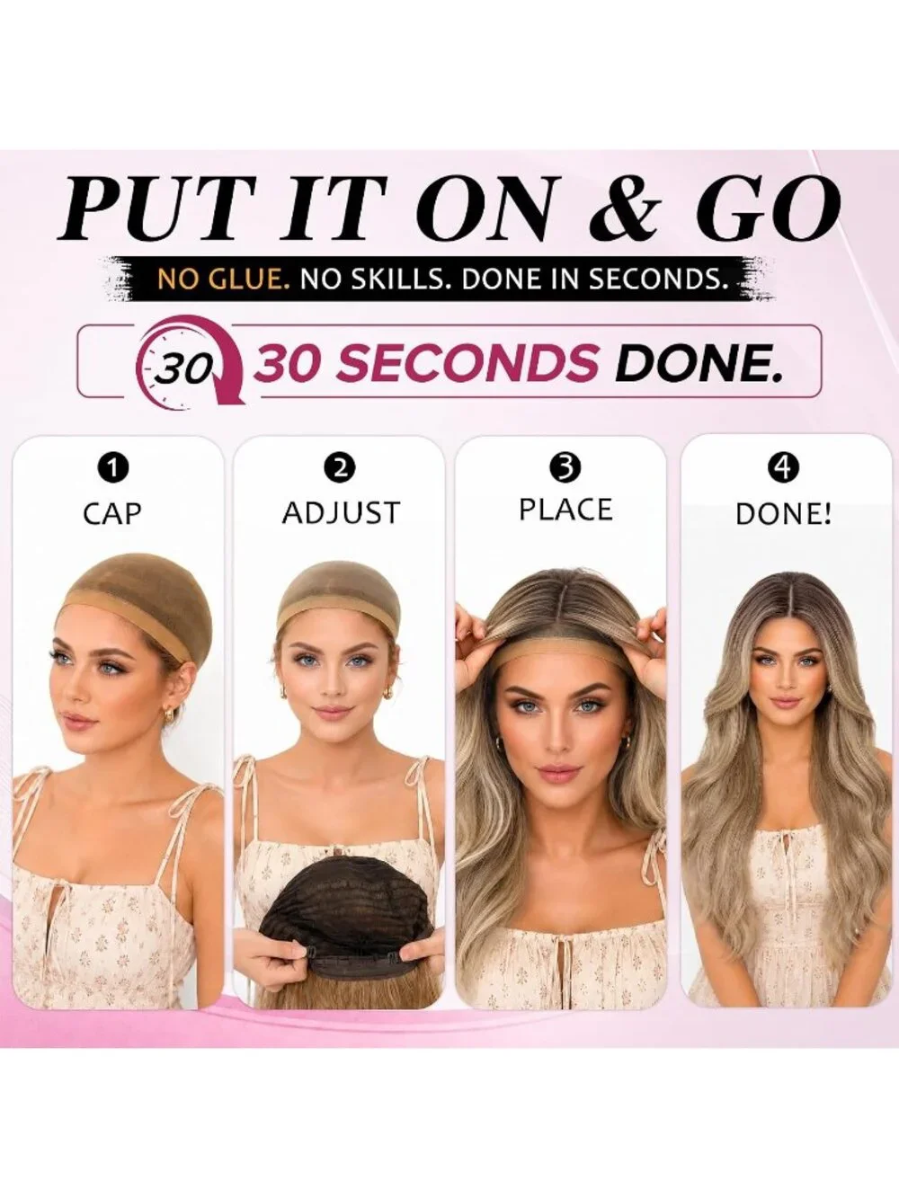 Women's 26 Inch Grayish Brown Long Wavy Synthetic Glue Less 4x4 Lace Front Wig